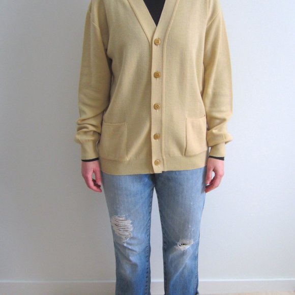 1960s-197 Cream-yellow Button up sweater, cardigan - Picture 4 of 4